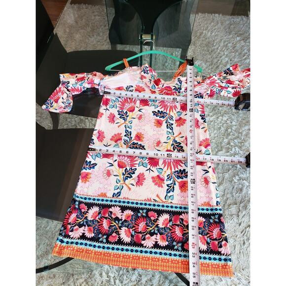 Nicole Miller Shift Dress Womens 8 White Floral Adjustable Strap Cold Shoulder - Picture 8 of 15